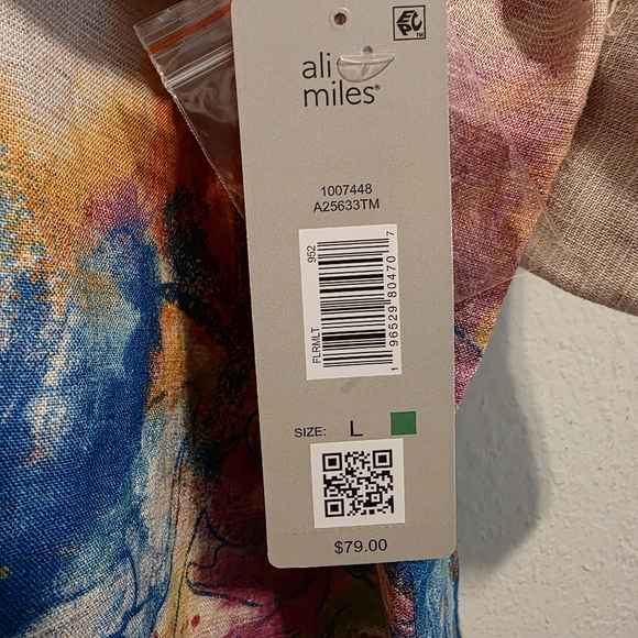 NWT Ali Miles Top Linen & Cotton Watercolor Floral Artsy Lagenlook Womens Large - Picture 8 of 16